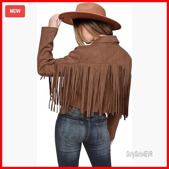Jackets & Blazers - Faux Suede Cropped Motorcycle Jacket with Fringe Tassel Design